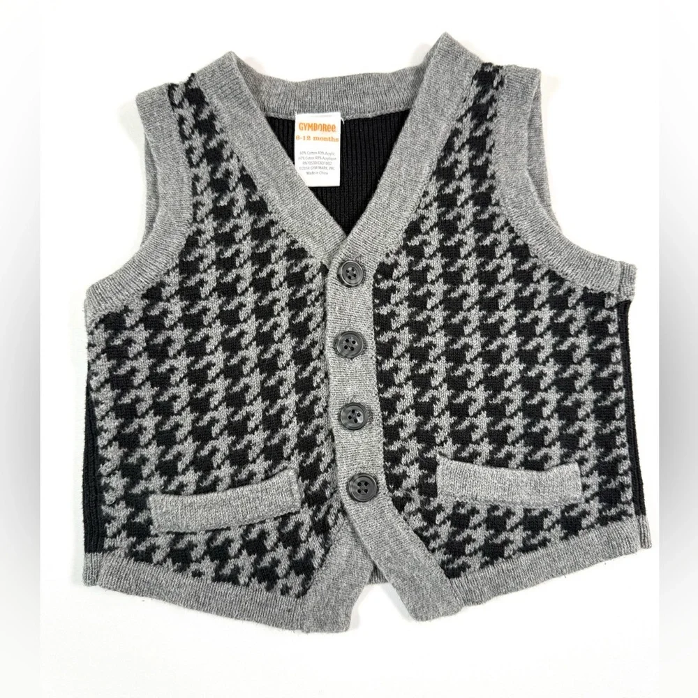 GYMBOREE Baby Boys Sweater Vest 6-12m Dressy Cap Houndstooth Preppy Classic 2014